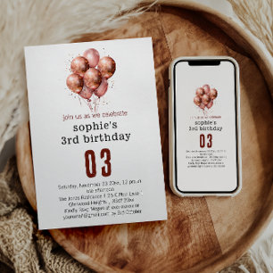 Invitation Aquarelle Parties scintillant Rose Gold ballon 3e 