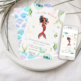 Invitation Aquarelle Parties scintillant Sirène Anniversaire