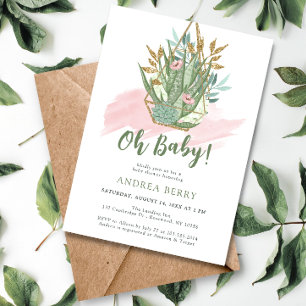 Invitation Aquarelle Pastel Baby shower Succulent