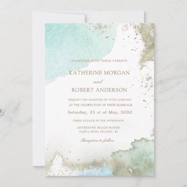 Invitation Aquarelle Pastel Blue Budget Photo Mariage (Devant)