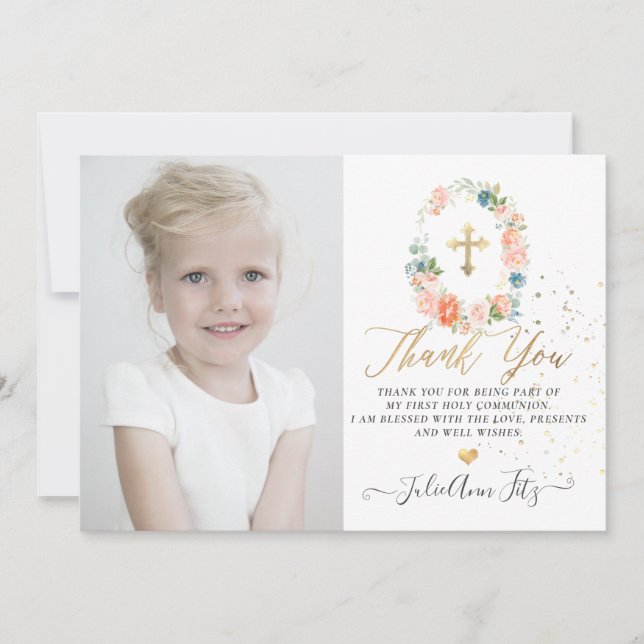 Invitation Aquarelle Pastel Blush Rose Communion Merci (Devant)