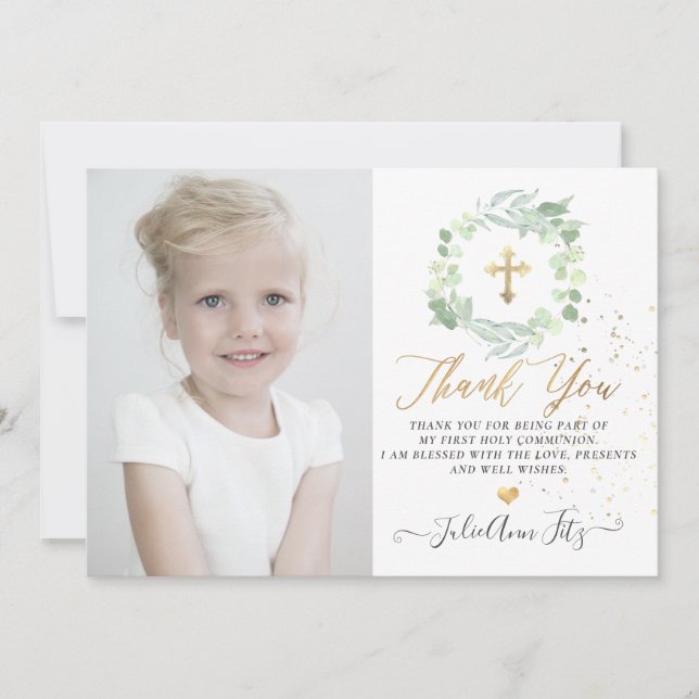 Invitation Aquarelle Pastel Eucalyptus Merci Communion (Devant)