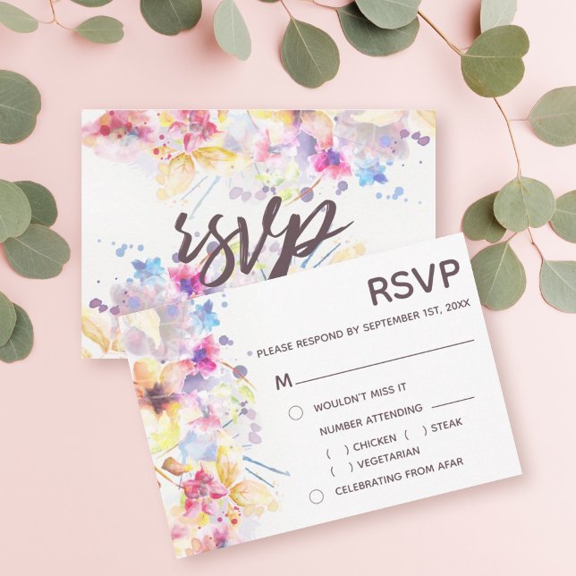 Invitation Aquarelle Pastel Floral | Choix de repas RSVP (Créateur téléchargé)