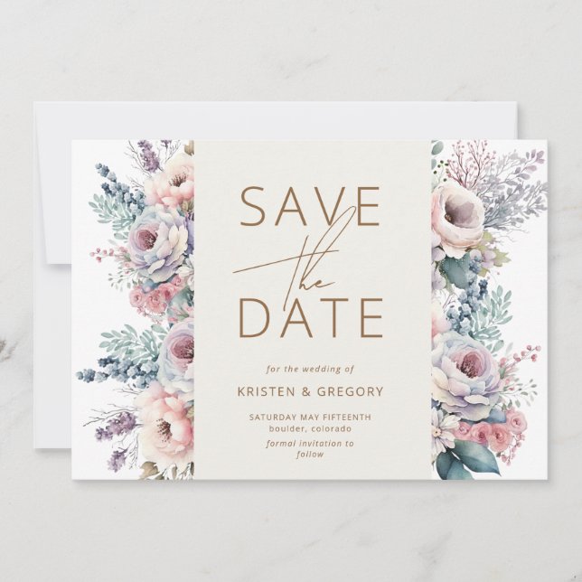 Invitation Aquarelle Pastel Floral Enregistrer La Date (Devant)