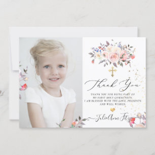 Invitation Aquarelle Pastel Merci de communion Rose