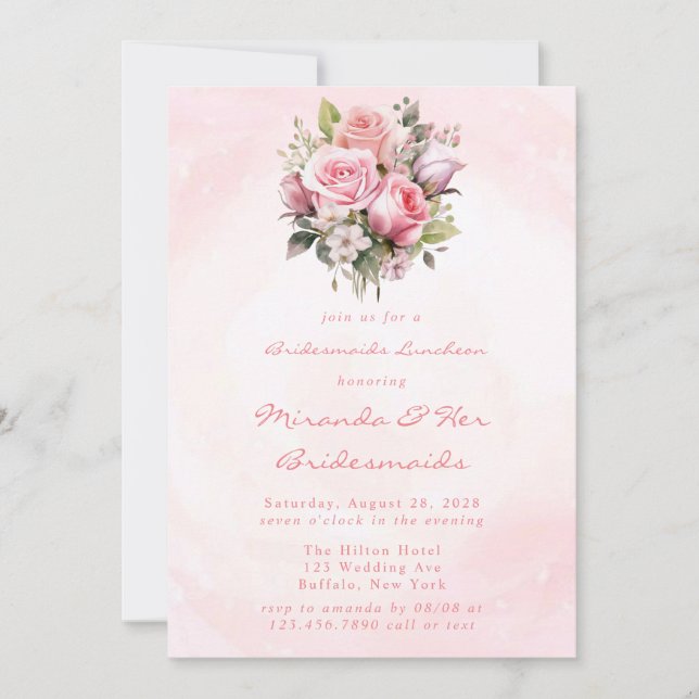 Invitation Aquarelle Pastel Rose Bridesmaigre Déjeuner (Devant)