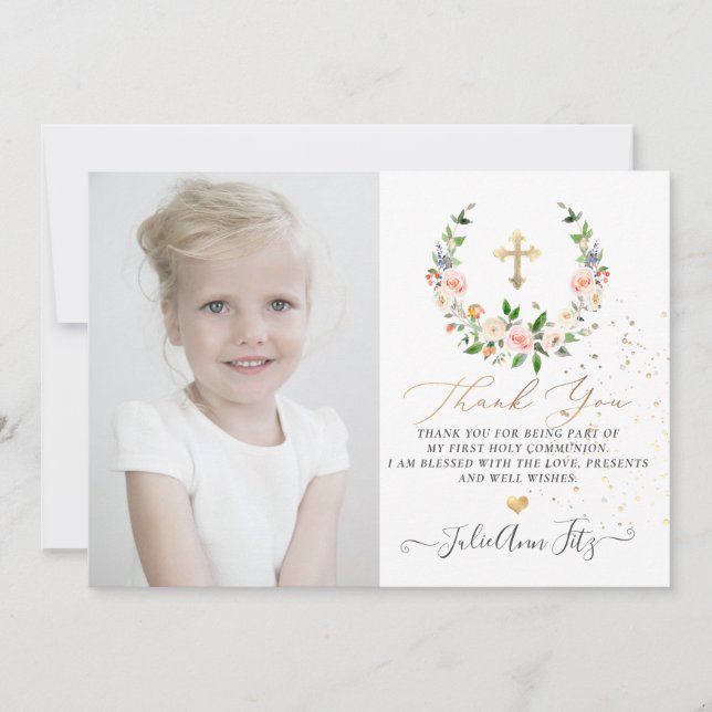 Invitation Aquarelle Pastel Roses Merci de couronne  (Devant)