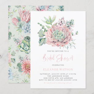Invitation Aquarelle Pastel Succulents Fête des mariées