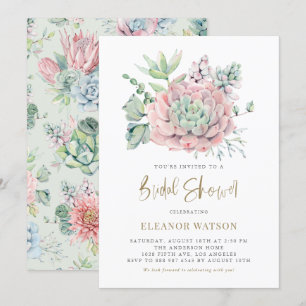 Invitation Aquarelle Pastel Succulents Fête des mariées d'été