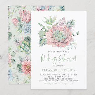Invitation Aquarelle Pastel Succulents Wedding shower d'été