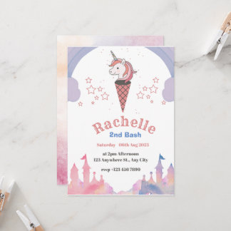 Invitation Aquarelle Pastel Unicorn Boho Style Anniversaire