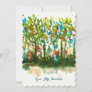 Invitation Aquarelle Paysage Abstrait Forêt d'arbres