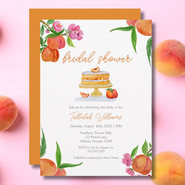 Invitation Aquarelle Peach Cake Avec Fleurs Douche Nuptiale (Créateur téléchargé)