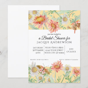 Invitation Aquarelle Peach Jaune Blanc Floral Fête des mariée