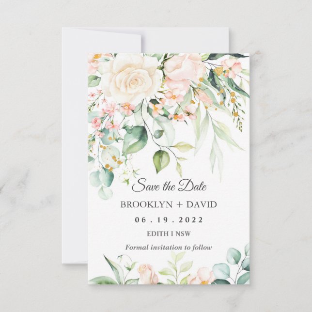 Invitation Aquarelle Peach Pink Blush Flower Enregistrer la d (Devant)
