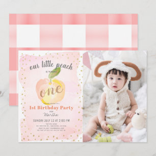 Invitation Aquarelle Peach Pink Photo Girl 1er anniversaire