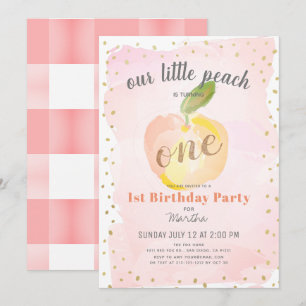 Invitation Aquarelle Peach Pink x Gold Girl 1er anniversaire