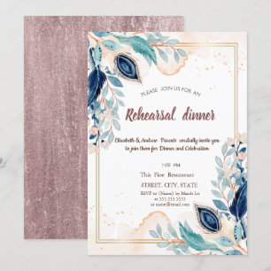 Invitation Aquarelle Peacock Dîner de répétition florale