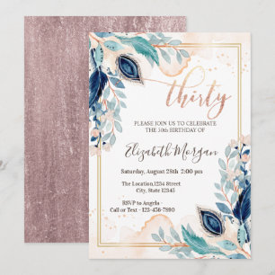 Invitation Aquarelle Peacock Floral 30e anniversaire