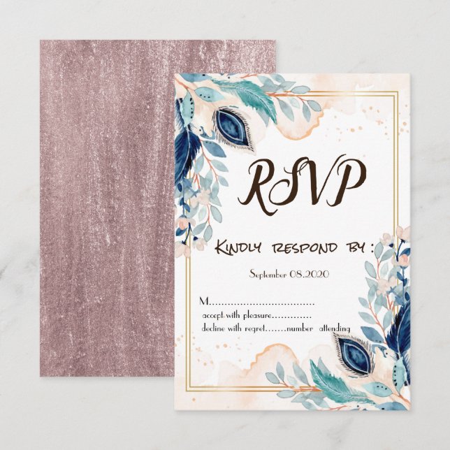 Invitation Aquarelle Peacock Floral RSVP (Devant / Derrière)