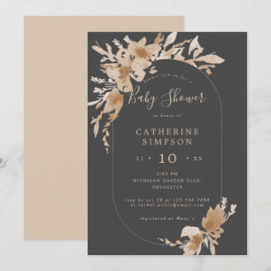 Invitation Aquarelle pêche/ baby shower floral gris beige