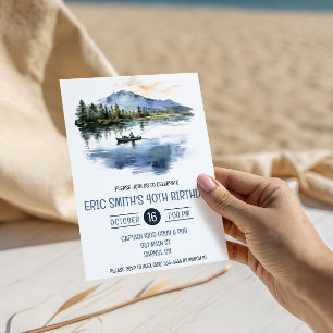 Invitation Aquarelle Pêche, Montagnes, Fête d'anniversaire au