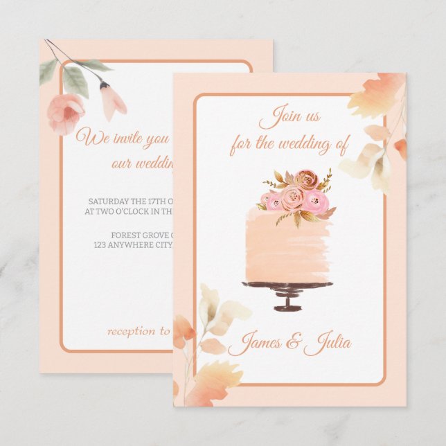 Invitation Aquarelle Pêcher Floral Mariage thème (Devant / Derrière)