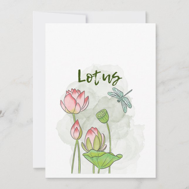 Invitation Aquarelle Peinte à la main Lotus Blooming (Devant)