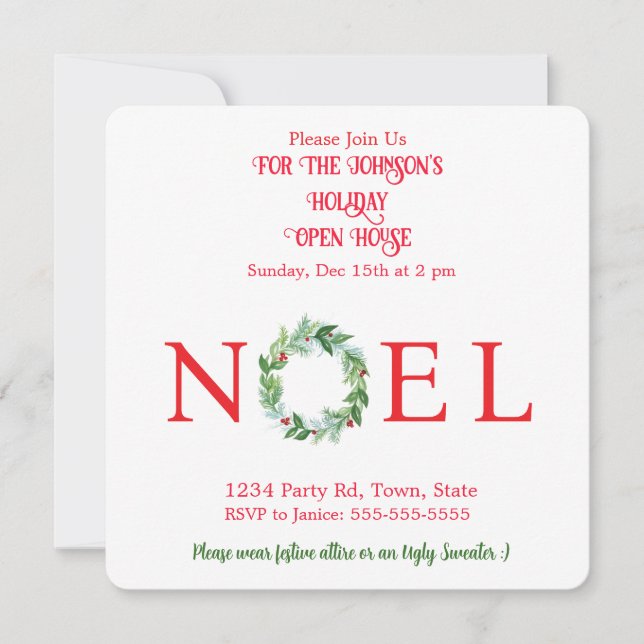 Invitation Aquarelle peinte à la main Wreath hiver (Devant)