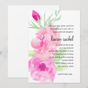 Invitation Aquarelle Peinte bat mitzvah Roses roses roses