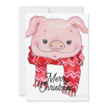 Aquarelle peinture de cochon rose avec foulard rou