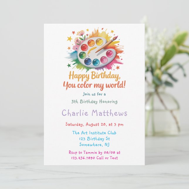 Invitation Aquarelle Peinture Palette Art Anniversaire (Debout devant)