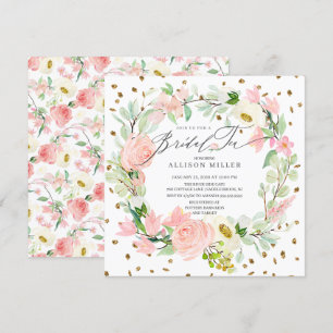 Invitation Aquarelle Peonies Floral Wreath Bridal Tea Douche
