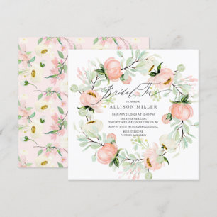 Invitation Aquarelle Peonies Florales Wreath Thé nuptial