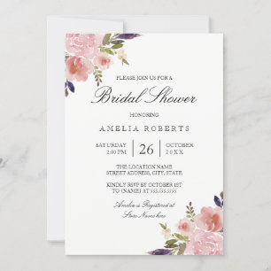 Invitation Aquarelle Peonies rose violet Fête des mariées