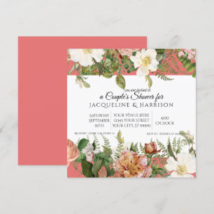 Invitation Aquarelle Peony Fleurs Roses Coral Blanc Douche