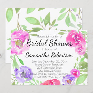 Invitation Aquarelle Peony rose Vert Fête des mariées Florale