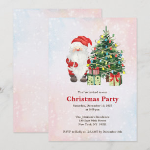 Invitation Aquarelle Père Noël et Arbre de Noël avec cadeaux