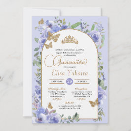 Invitation Aquarelle Périwinkle Bleu Papillon Quinceañera