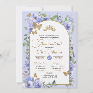 Invitation Aquarelle Périwinkle Bleu Papillon Quinceañera