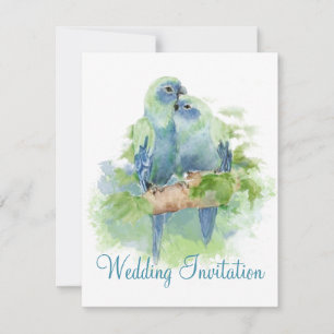 Invitation Aquarelle Perroquet Bleu Tropical Oiseaux Mariage