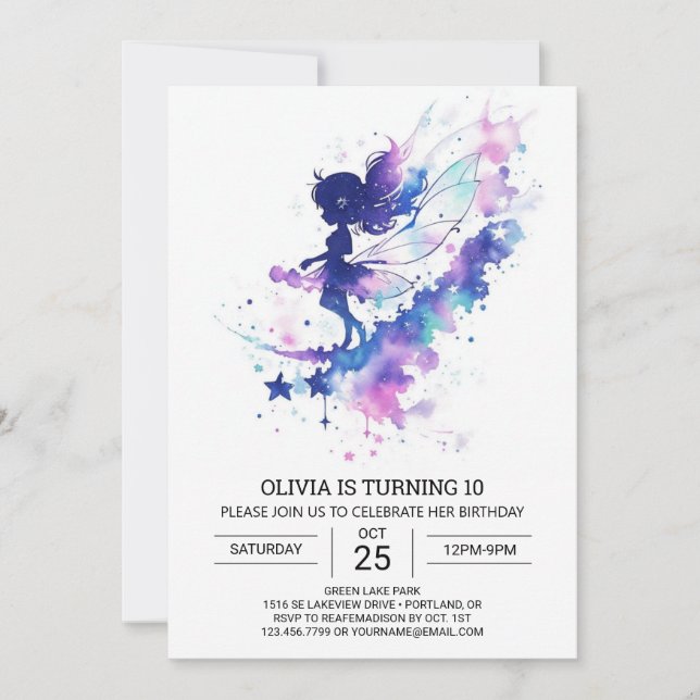 Invitation Aquarelle personnalisée Fairy Anniversaire (Devant)