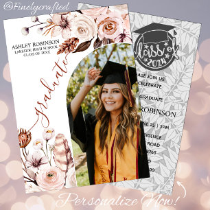 Invitation Aquarelle personnalisée Nature Florale Graduation
