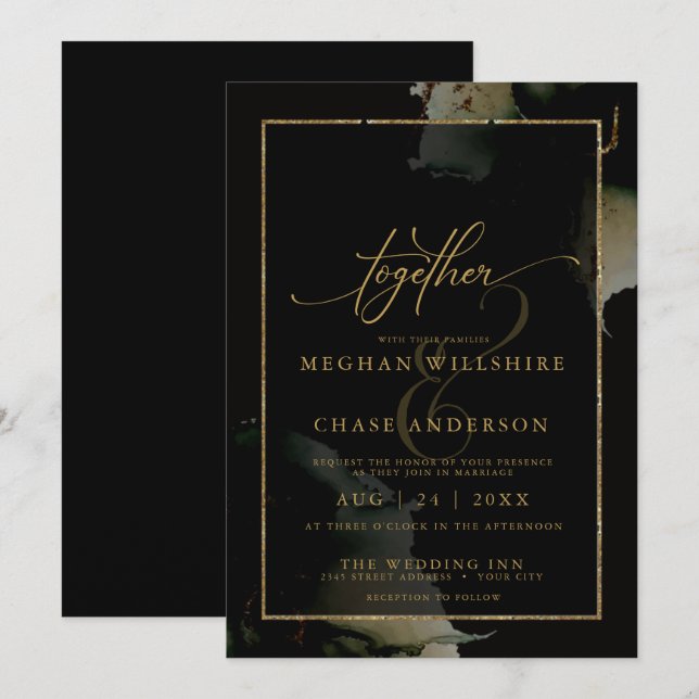 Invitation Aquarelle personnalisée noire Sage moderne (Devant / Derrière)