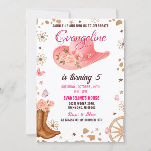 Invitation Aquarelle personnelle Pink Cowgirl Occidentale Ann