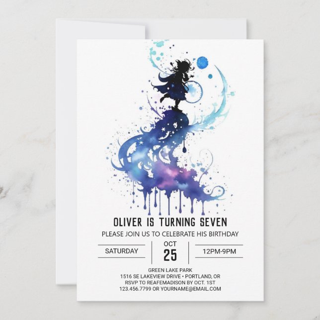 Invitation Aquarelle Petit Assistant Anniversaire (Devant)