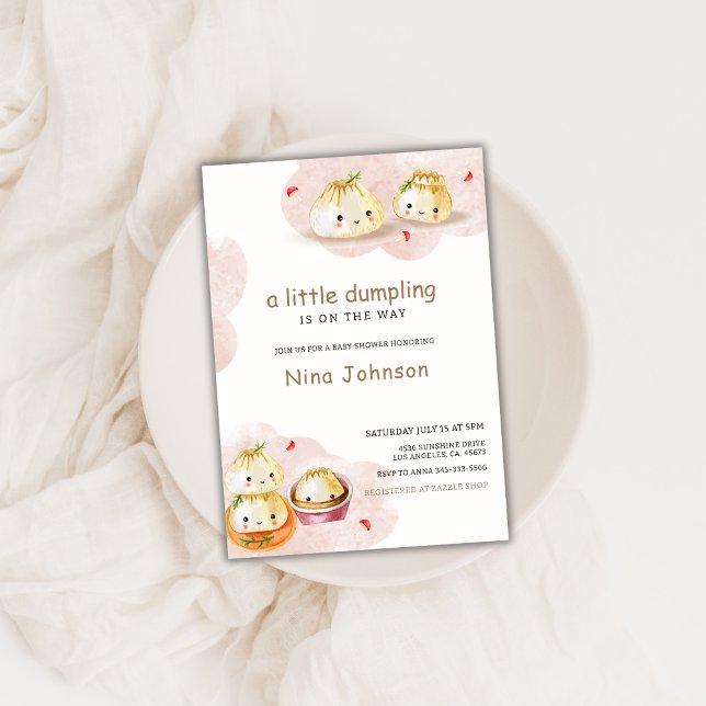 Invitation Aquarelle Petit Baby shower de champignon (Watercolor Little Dumpling Mushroom Baby Shower Invitation)