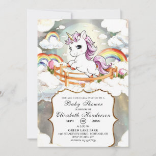 Invitation Aquarelle Petit Baby shower de licorne magique