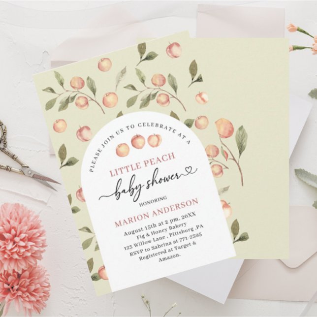 Invitation Aquarelle Petit Baby shower Peach InvInvitation (Créateur téléchargé)