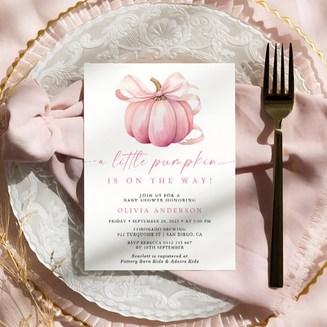Invitation Aquarelle Petit Citrouille rose Baby shower fille (Créateur téléchargé)